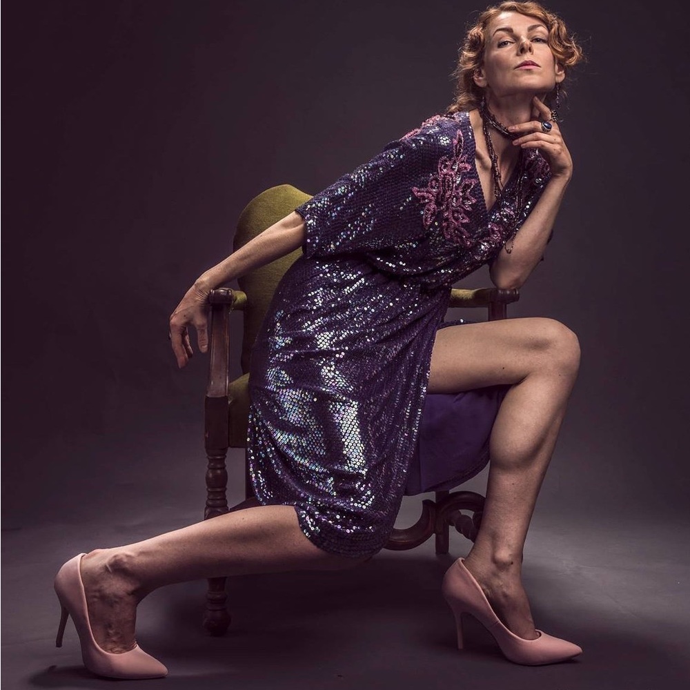 Vintage Silk & Sequins Purple Dress Hand Made - Picture 14 of 14